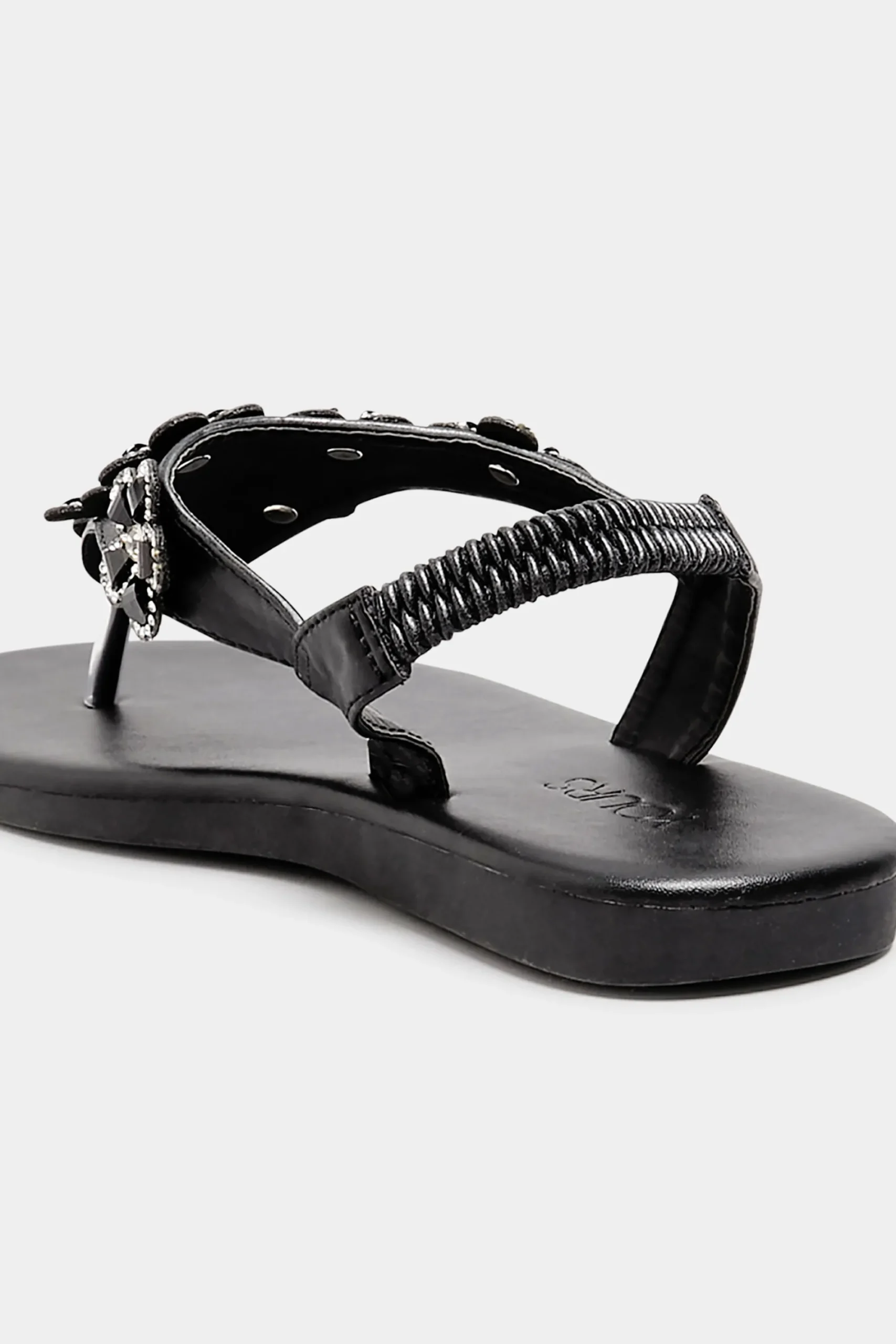 M&Co Yours Yours Black Diamante Flower Sandals In Wide E Fit & Extra Wide Eee Fit>Women Flat Shoes