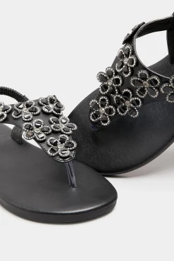 M&Co Yours Yours Black Diamante Flower Sandals In Wide E Fit & Extra Wide Eee Fit><noscript><img width=