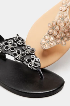 M&Co Yours Yours Black Diamante Flower Sandals In Wide E Fit & Extra Wide Eee Fit><noscript><img width=