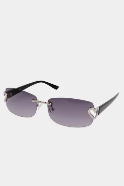 M&Co Yours Yours Black Diamante Heart Frameless Sunglasses>Women Sunglasses