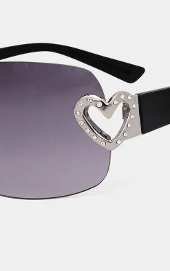 M&Co Yours Yours Black Diamante Heart Frameless Sunglasses><noscript><img width=