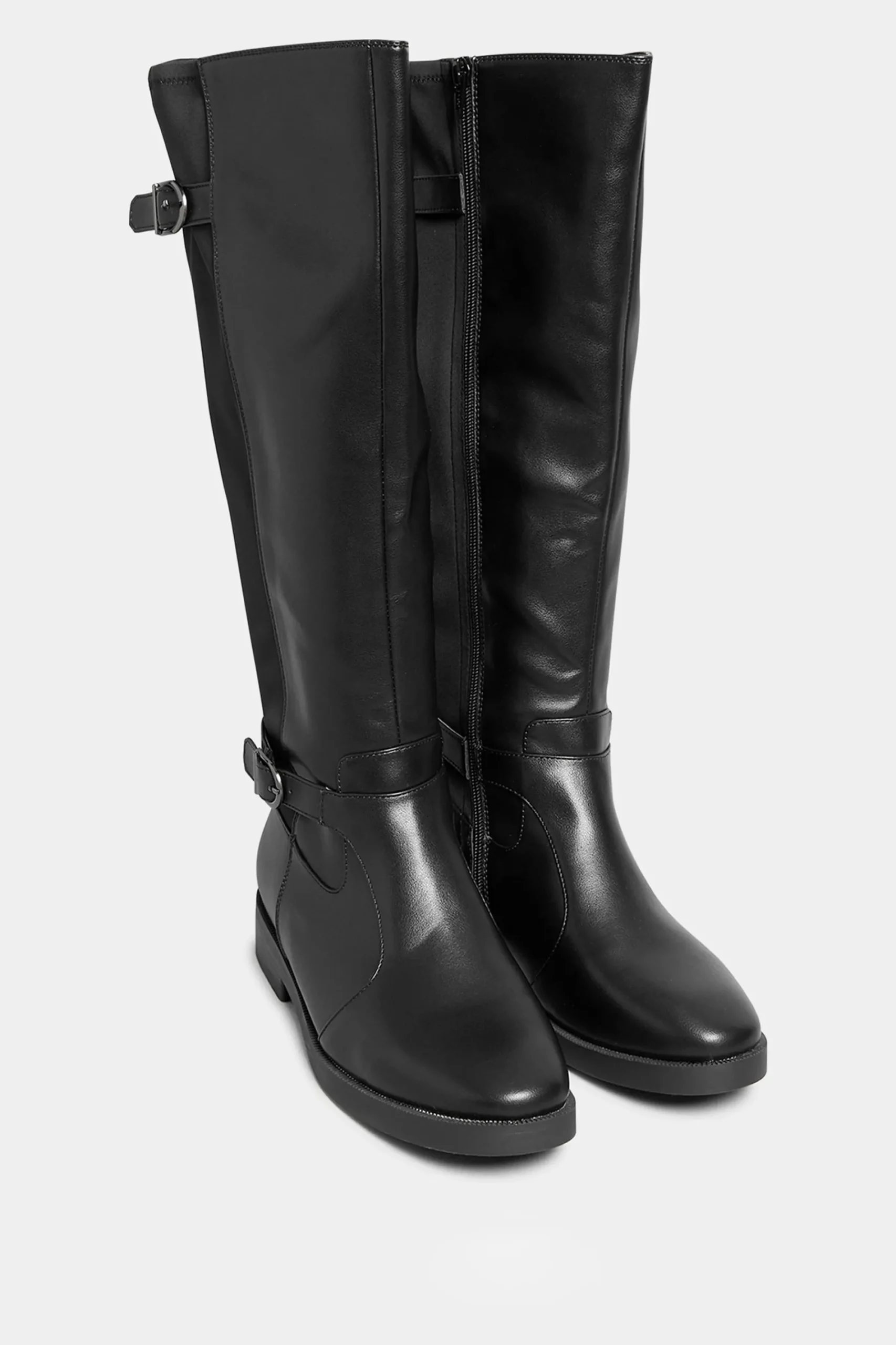 M&Co Yours Yours Black Double Strap Knee High Boots In Wide E Fit & Extra Wide Eee Fit>Women Flat Shoes