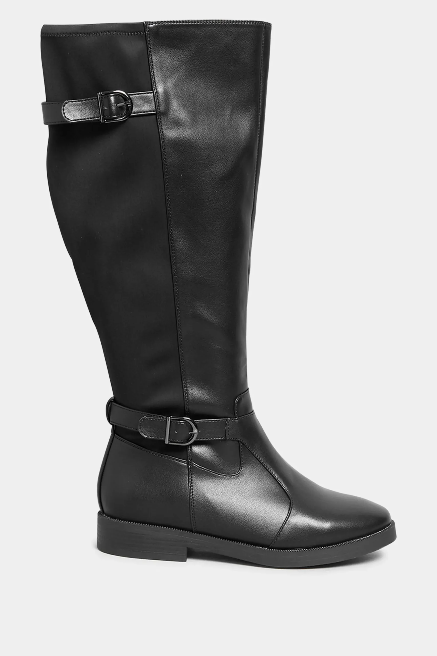 M&Co Yours Yours Black Double Strap Knee High Boots In Wide E Fit & Extra Wide Eee Fit>Women Flat Shoes