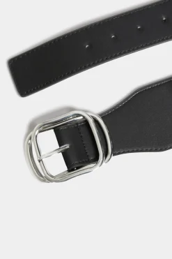 M&Co Yours Yours Black Double Buckle Wide Stretch Belt><noscript><img width=