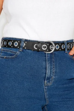 M&Co Yours Yours Black Eyelet Studded Belt>Women Belts