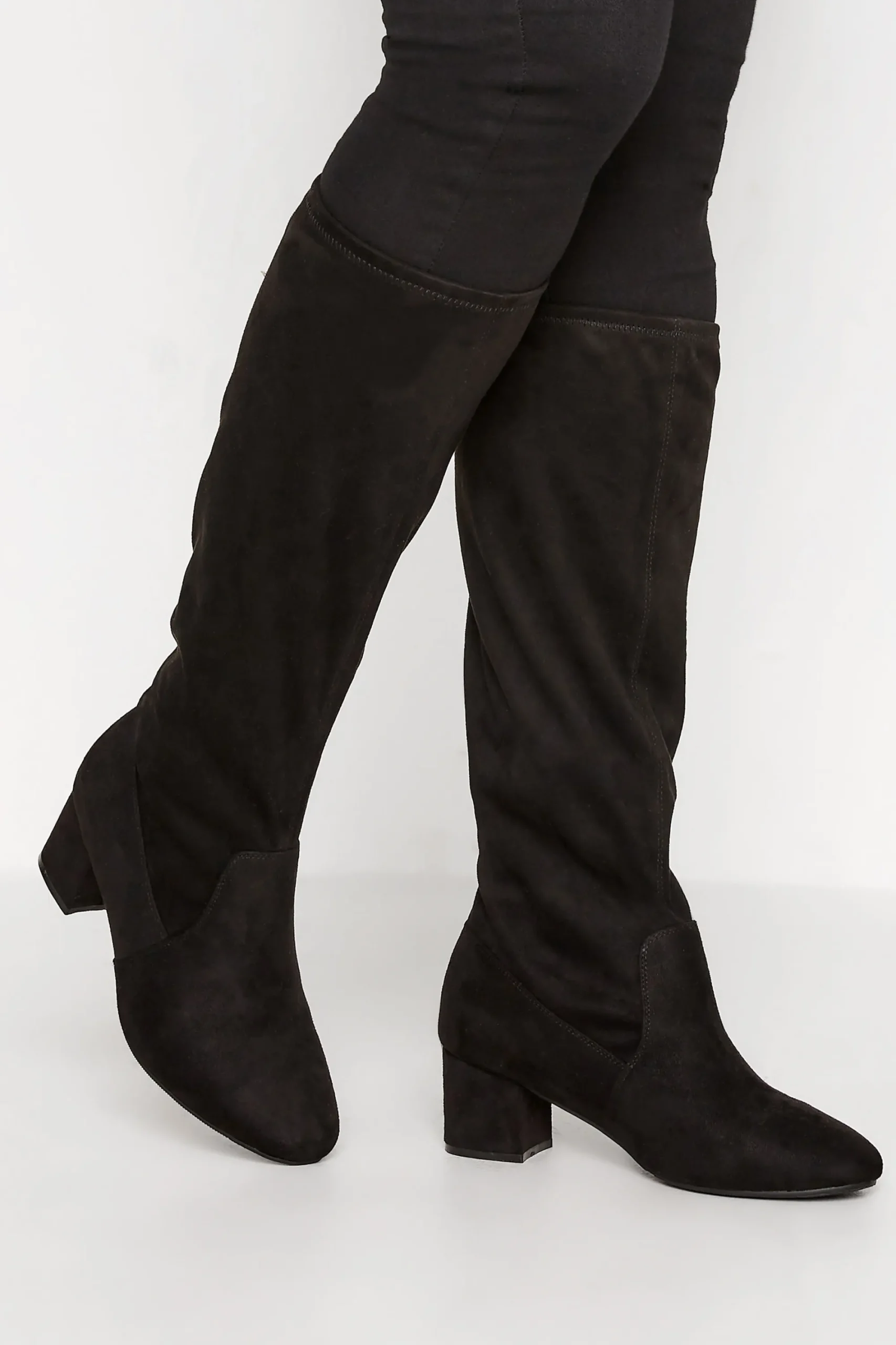M&Co Yours Yours Black Faux Suede Stretch Heeled Knee High Boots In Wide E Fit & Extra Wide Eee Fit>Women Boots