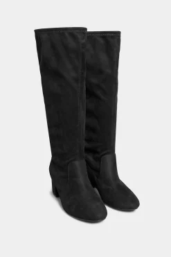 M&Co Yours Yours Black Faux Suede Stretch Heeled Knee High Boots In Wide E Fit & Extra Wide Eee Fit>Women Boots