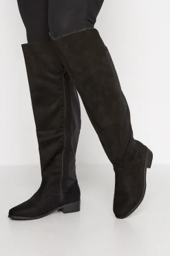 M&Co Yours Yours Black Faux Suede Stretch Over The Knee Boots In Wide E Fit & Extra Wide Eee Fit>Women Boots
