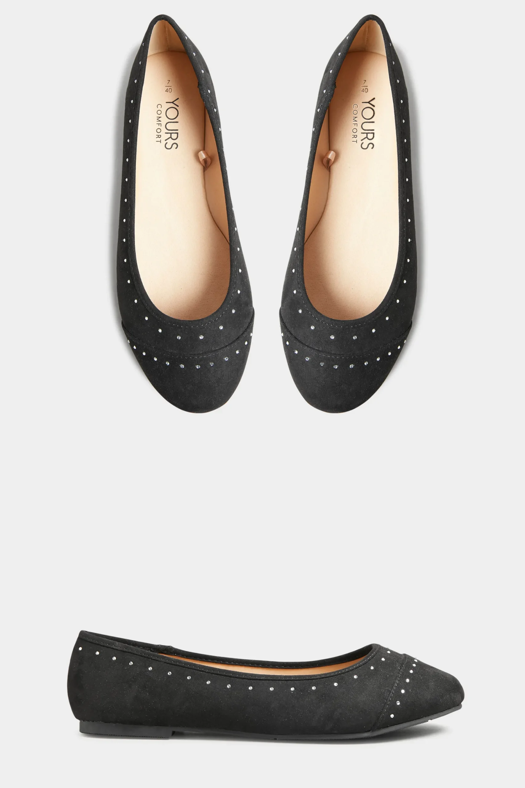 M&Co Yours Yours Black Faux Suede Diamante Ballerina Pumps In Wide E Fit & Extra Wide Eee Fit>Women Flat Shoes