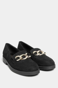 M&Co Yours Yours Black Faux Suede Chain Detail Loafers In Wide E Fit & Extra Wide Eee Fit>Women Flat Shoes