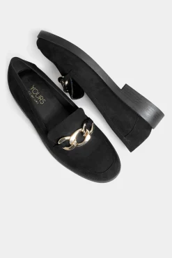 M&Co Yours Yours Black Faux Suede Chain Detail Loafers In Wide E Fit & Extra Wide Eee Fit><noscript><img width=