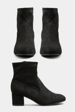 M&Co Yours Yours Black Faux Suede Stretch Block Heeled Sock Boots In Wide E Fit & Extra Wide Eee Fit>Women Boots