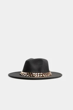 M&Co Yours Yours Black Fedora Chain Hat>Women Hats