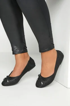 M&Co Yours Yours Black Glitter Ballerina Pumps In Wide E Fit & Extra Wide Eee Fit>Women Flat Shoes