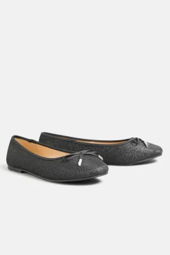 M&Co Yours Yours Black Glitter Ballerina Pumps In Wide E Fit & Extra Wide Eee Fit>Women Flat Shoes
