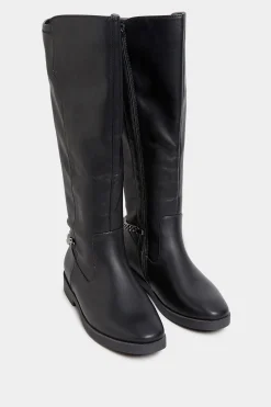 M&Co Yours Yours Black Knee High Chain Detail Boots In Wide E Fit & Extra Wide Eee Fit>Women Boots