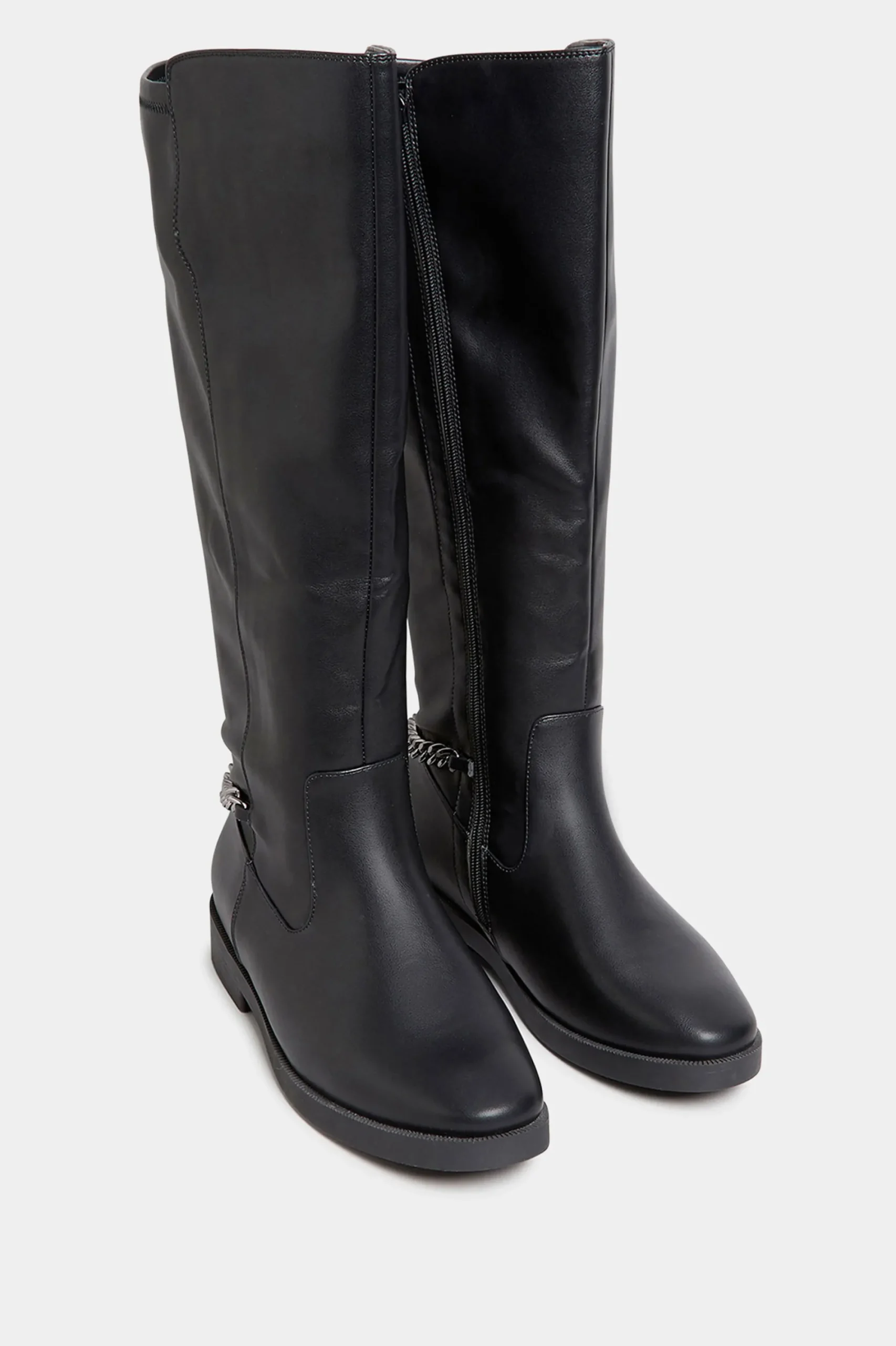 M&Co Yours Yours Black Knee High Chain Detail Boots In Wide E Fit & Extra Wide Eee Fit>Women Boots