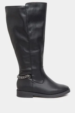 M&Co Yours Yours Black Knee High Chain Detail Boots In Wide E Fit & Extra Wide Eee Fit><noscript><img width=