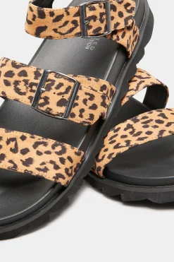M&Co Yours Yours Black Leopard Print Buckle Sandals In Extra Wide Eee Fit><noscript><img width=