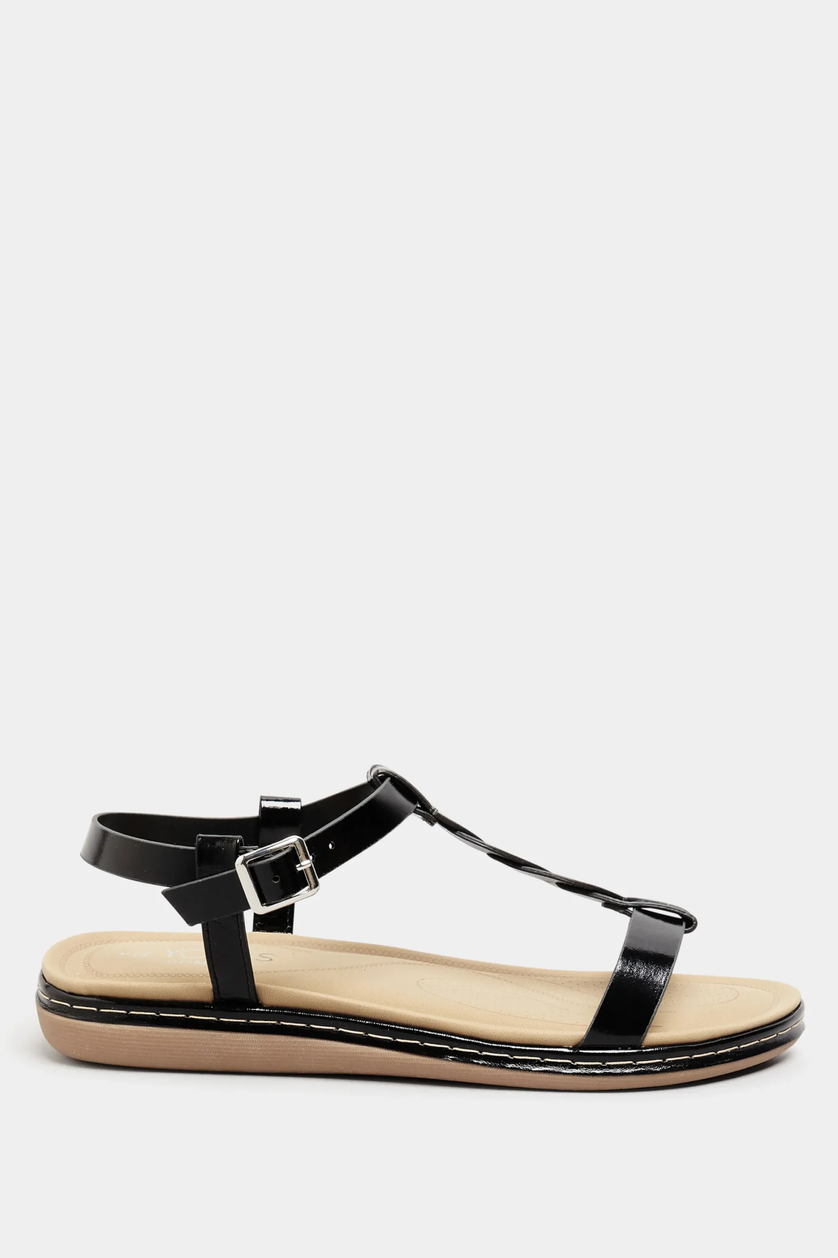 M&Co Yours Yours Black Patent Plaited Strap Sandals In Wide E Fit & Extra Wide Eee Fit>Women Flat Shoes