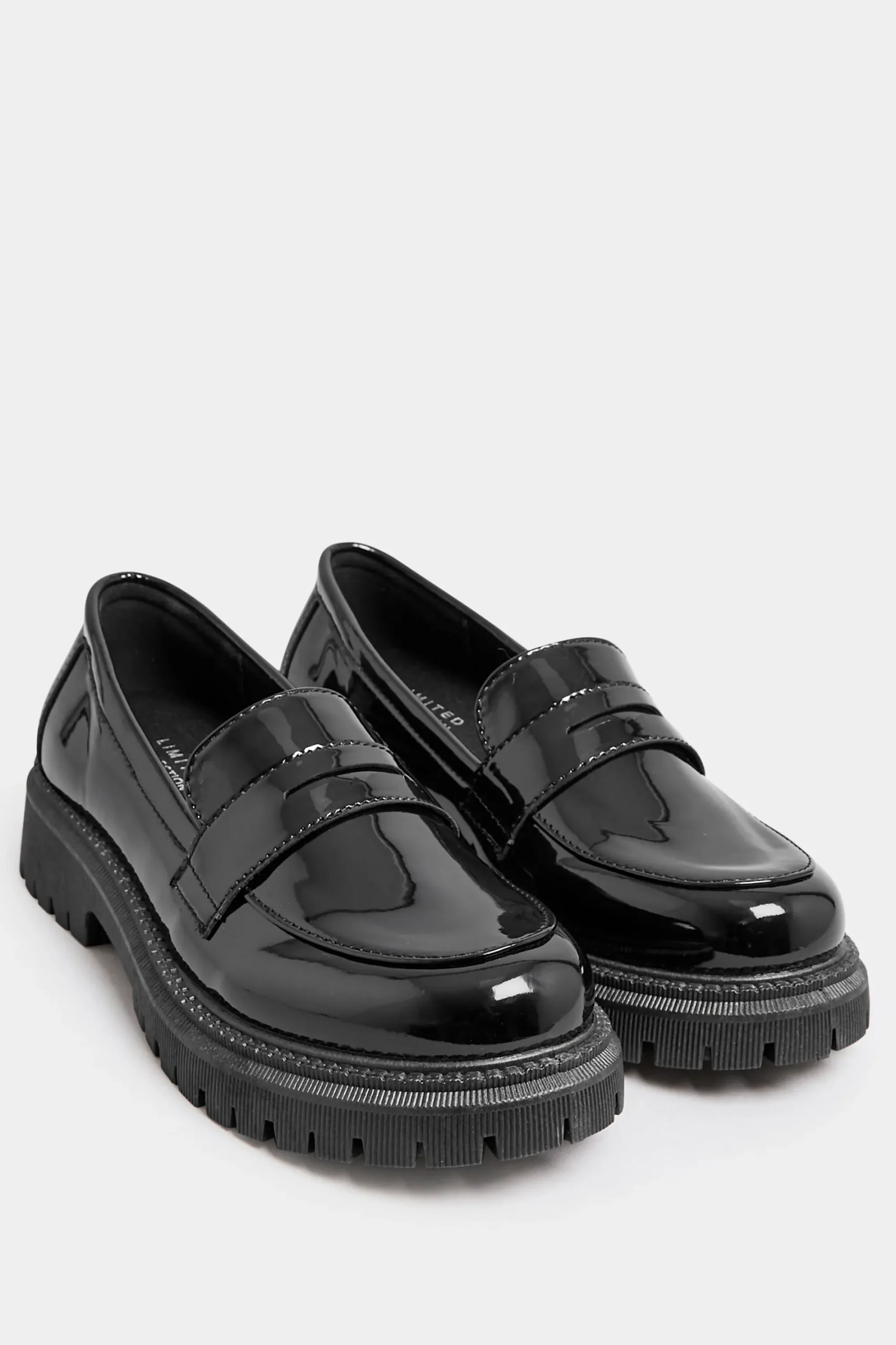M&Co Yours Yours Black Patent Chunky Saddle Loafers In E Wide Fit & Eee Extra Wide Fit>Women Flat Shoes