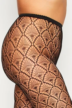 M&Co Yours Yours Black Peacock Feather Lace Tights>Women Tights