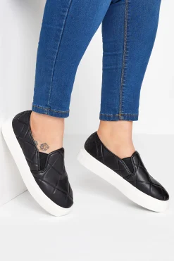 M&Co Yours Yours Black Quilted Slip-On Trainers In Extra Wide Eee Fit>Women Flat Shoes