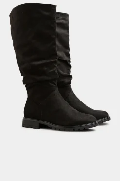 M&Co Yours Yours Black Ruched Cleated Boots In Wide E Fit & Extra Wide Eee Fit>Women Boots