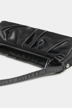 M&Co Yours Yours Black Satin Ruched Shoulder Bag><noscript><img width=