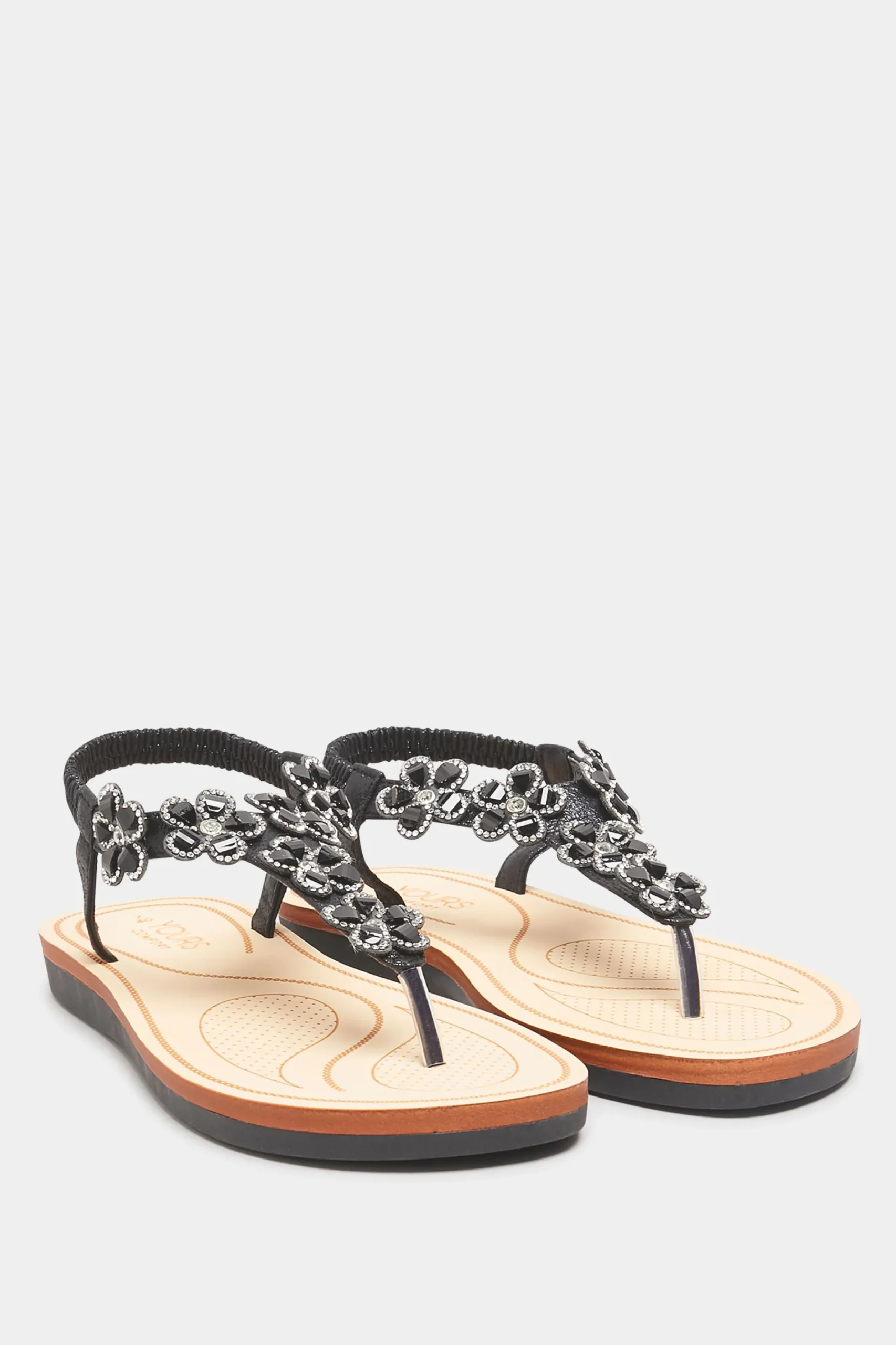 M&Co Yours Yours Black Shimmer Diamante Flower Sandals In Wide E Fit & Extra Wide Eee Fit>Women Flat Shoes