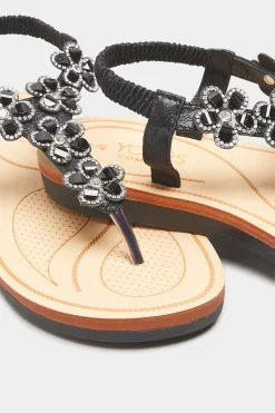 M&Co Yours Yours Black Shimmer Diamante Flower Sandals In Wide E Fit & Extra Wide Eee Fit><noscript><img width=