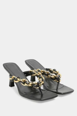 M&Co Yours Yours Black Square Toe Post Chain Mules In Standard Fit>Women Mules & Sliders