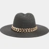 M&Co Yours Yours Black Straw Chain Fedora Hat>Women Hats