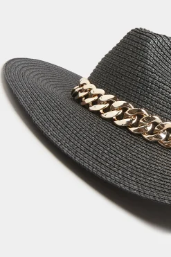 M&Co Yours Yours Black Straw Chain Fedora Hat>Women Hats