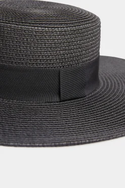 M&Co Yours Yours Black Straw Wide Brim Boater Hat><noscript><img width=
