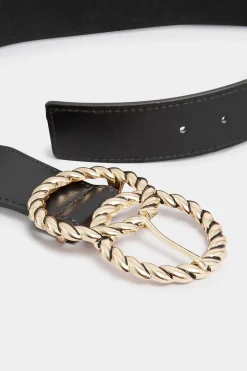 M&Co Yours Yours Black Twisted Buckle Wide Stretch Belt><noscript><img width=