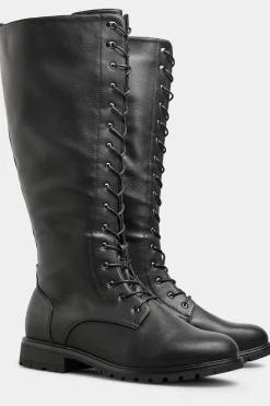M&Co Yours Yours Black Vegan Faux Leather Lace Up Knee High Boots In Wide E Fit & Extra Wide Eee Fit><noscript><img width=