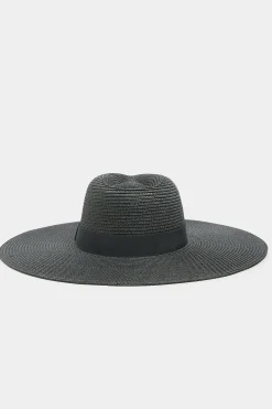 M&Co Yours Yours Black Wide Brim Straw Fedora Hat>Women Hats