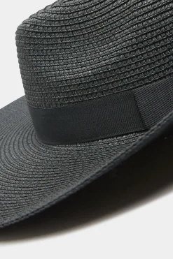 M&Co Yours Yours Black Wide Brim Straw Fedora Hat>Women Hats