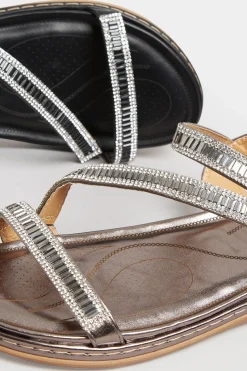 M&Co Yours Yours Brown & Silver Sequin Strappy Sandals In Wide E Fit & Extra Wide Eee Fit><noscript><img width=
