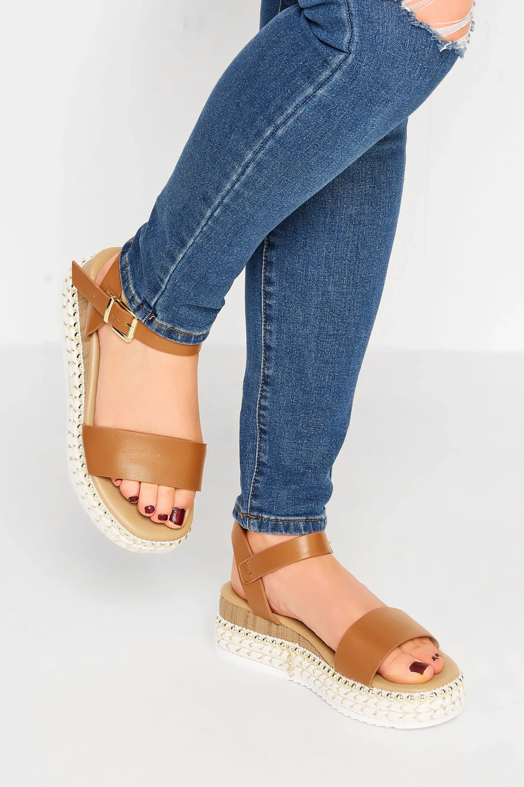 M&Co Yours Yours Brown Buckle Platform Espadrille Wedge Heels In Extra Wide Eee Fit>Women Sandals
