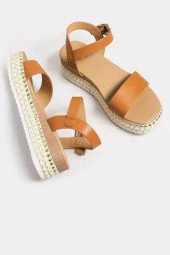 M&Co Yours Yours Brown Buckle Platform Espadrille Wedge Heels In Extra Wide Eee Fit><noscript><img width=