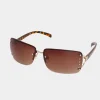 M&Co Yours Yours Brown Tortoiseshell Diamante Frameless Sunglasses>Women Sunglasses