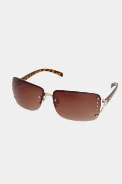 M&Co Yours Yours Brown Tortoiseshell Diamante Frameless Sunglasses>Women Sunglasses