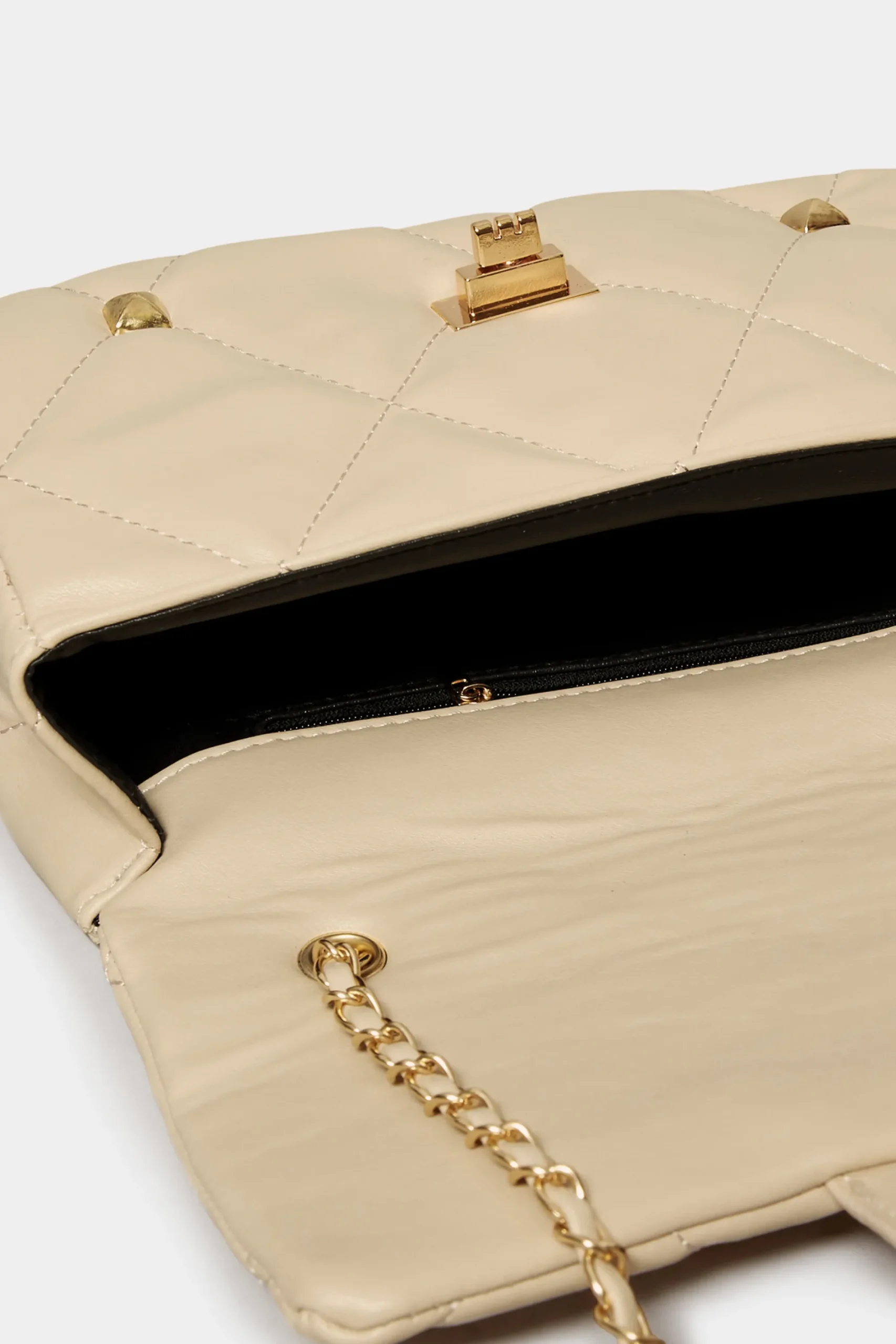 M&Co Yours Yours Cream Studded Quilted Chain Bag>Women Bags