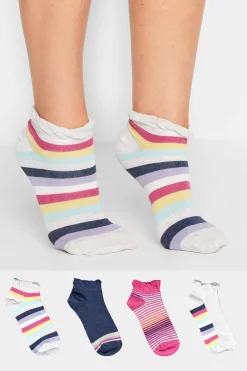 M&Co Yours Yours Curve 4 Pack White Stripe Trainer Socks>Women Socks