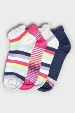M&Co Yours Yours Curve 4 Pack White Stripe Trainer Socks><noscript><img width=