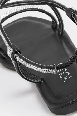 M&Co Yours Yours Curve Black Diamante Strap Sandals In Wide E Fit & Extra Wide Eee Fit><noscript><img width=