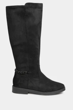 M&Co Yours Yours Curve Black Suede Knee High Chain Detail Boots In Wide E Fit & Extra Wide Eee Fit><noscript><img width=