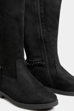 M&Co Yours Yours Curve Black Suede Knee High Chain Detail Boots In Wide E Fit & Extra Wide Eee Fit><noscript><img width=